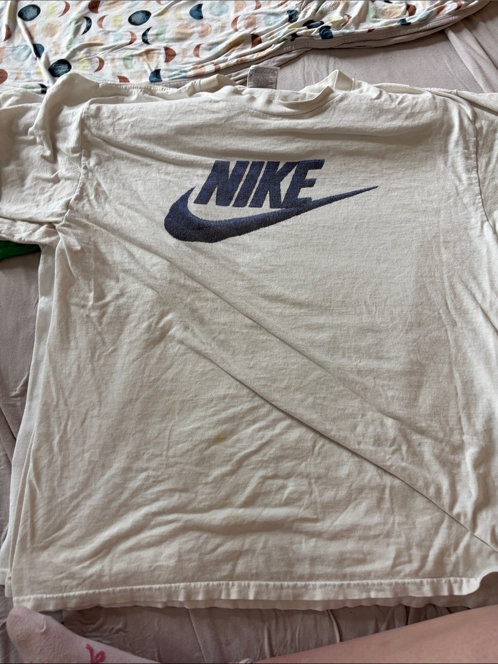 B64 Vintage (90s) Nike Faux Embroidered Swoosh Logo SS Tee, STAINS